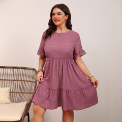 Plus Size Skirt Loose Casual Short Sleeve Waist Flowy Dress