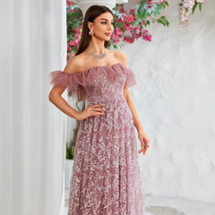 Vestido de noche ajustado grande con hombros descubiertos para fiesta de cumpleaños, cóctel, actuación, elegante vestido formal