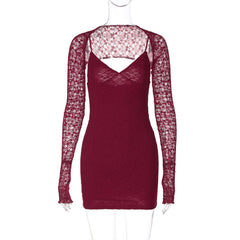 Vestido de tirantes con costura de encaje, rojo puro, corte entallado, escote en V, vestido de alta sociedad