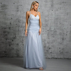 Vestido de noche, vestido de hada, vestido sencillo de malla de alta gama, exquisito vestido de vacaciones en la playa, vestido camisola