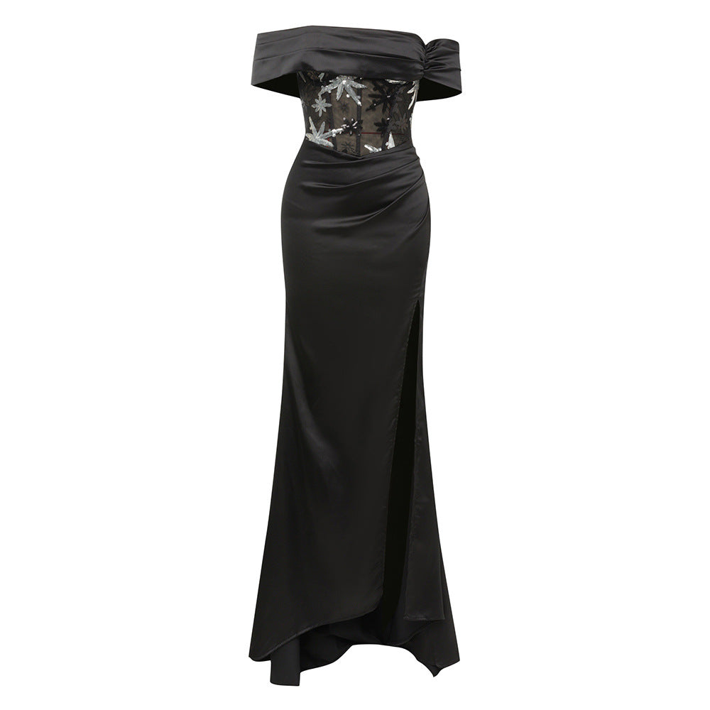 Tube Top Stitching Sequined Sleeveless Slim Fit Backless High End Dress Dress