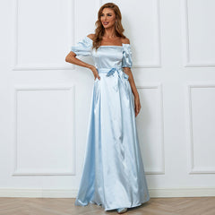 Vestido de noche elegante de corte A para boda, de un solo escote, de largo medio y escote cruzado, para graduación y formal.