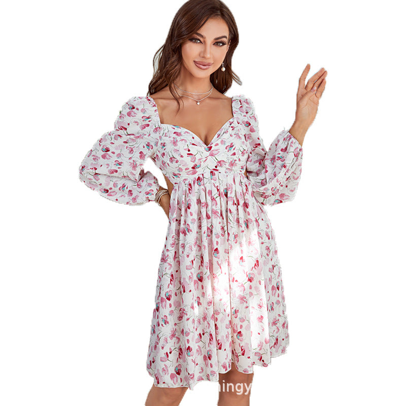 Elegant Elegant Digital Printing High Waist A Dress