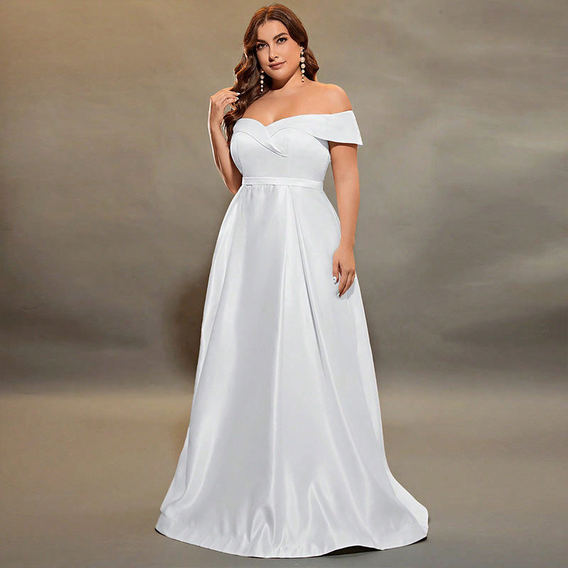 PlusSize Satin off Shoulder Evening Dress