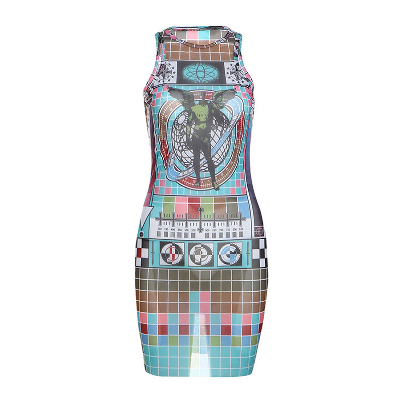 Vestido tubo de cintura alta con contraste de color y malla que favorece la figura
