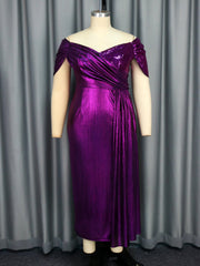 Vestido de cóctel de noche con escote en V y hombros descubiertos, vestido plisado con mangas cortas
