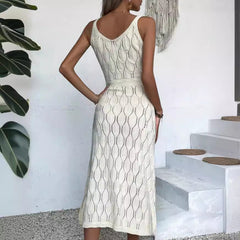 Vestido de punto sin espalda de color sólido con aberturas y aberturas para vacaciones