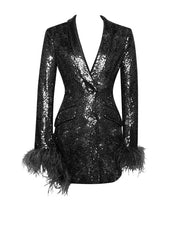 Vestido tubo con costura de plumas