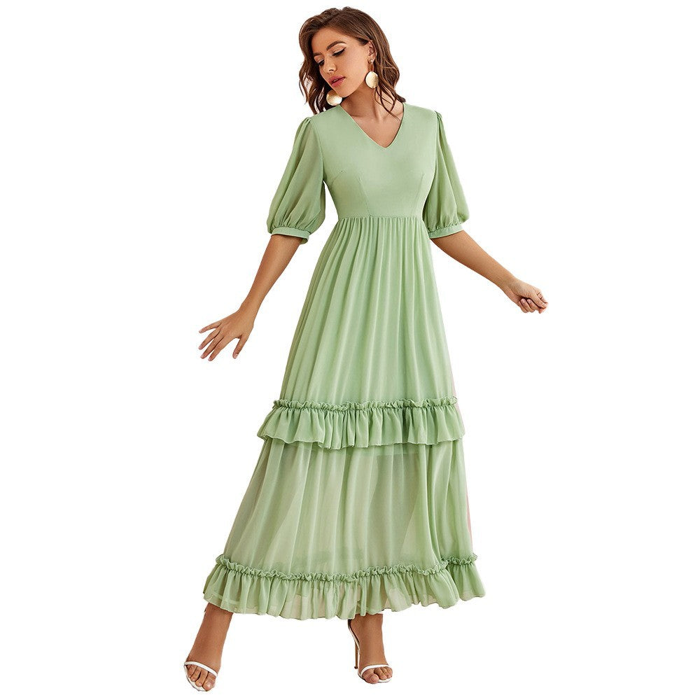 V neck Short Sleeve Tiered Dress