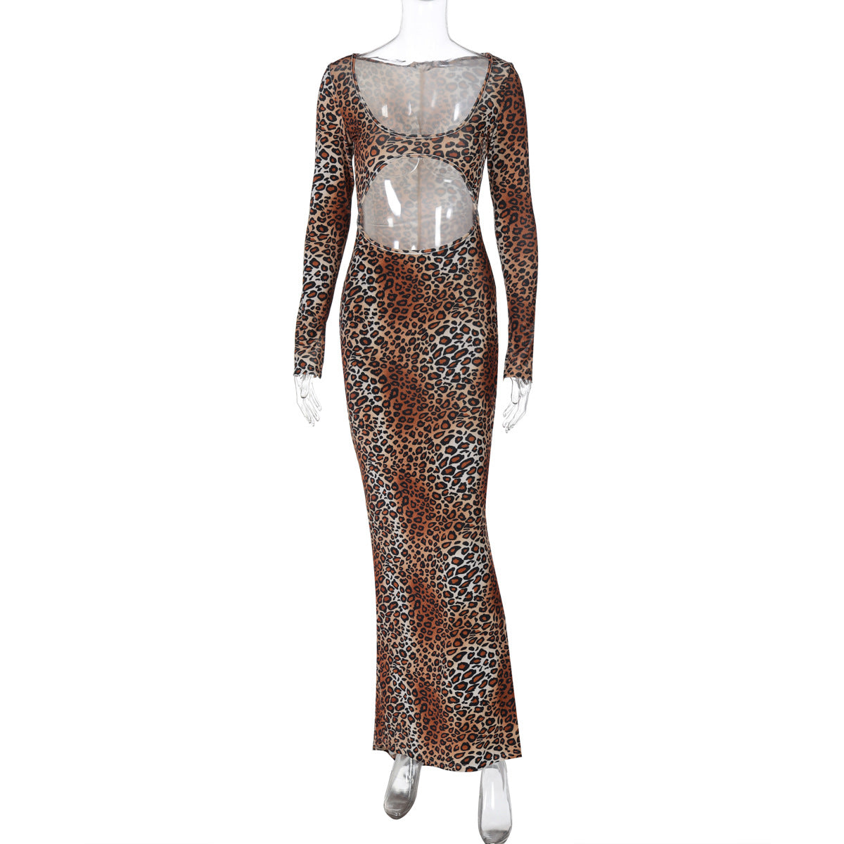 Suede Leopard Print Dress Cutout Slim Fit