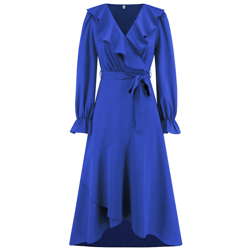 Ruffled Irregular Asymmetric Slimming Dress Smocking Slim Fit Maxi Dress