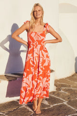 Elegant Printed Sleeveless Backless Lace up Dress for