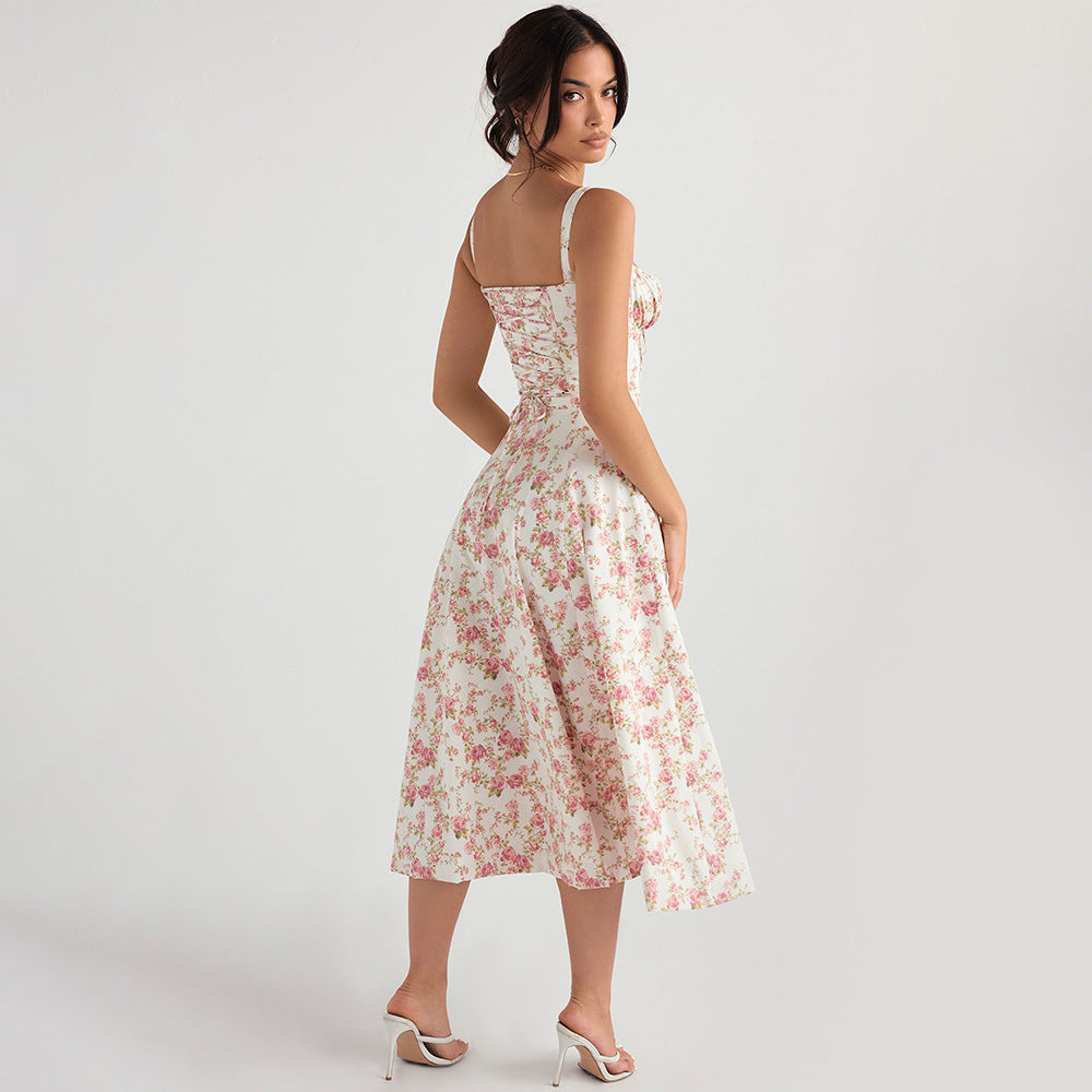 Dress Slim Fit Slit Floral Hollow Out Hollow Out Cutout Backless Strap Dress