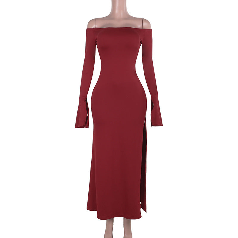 Fall Maxi Dress Socialite Elegant Slim off Shoulder Tied