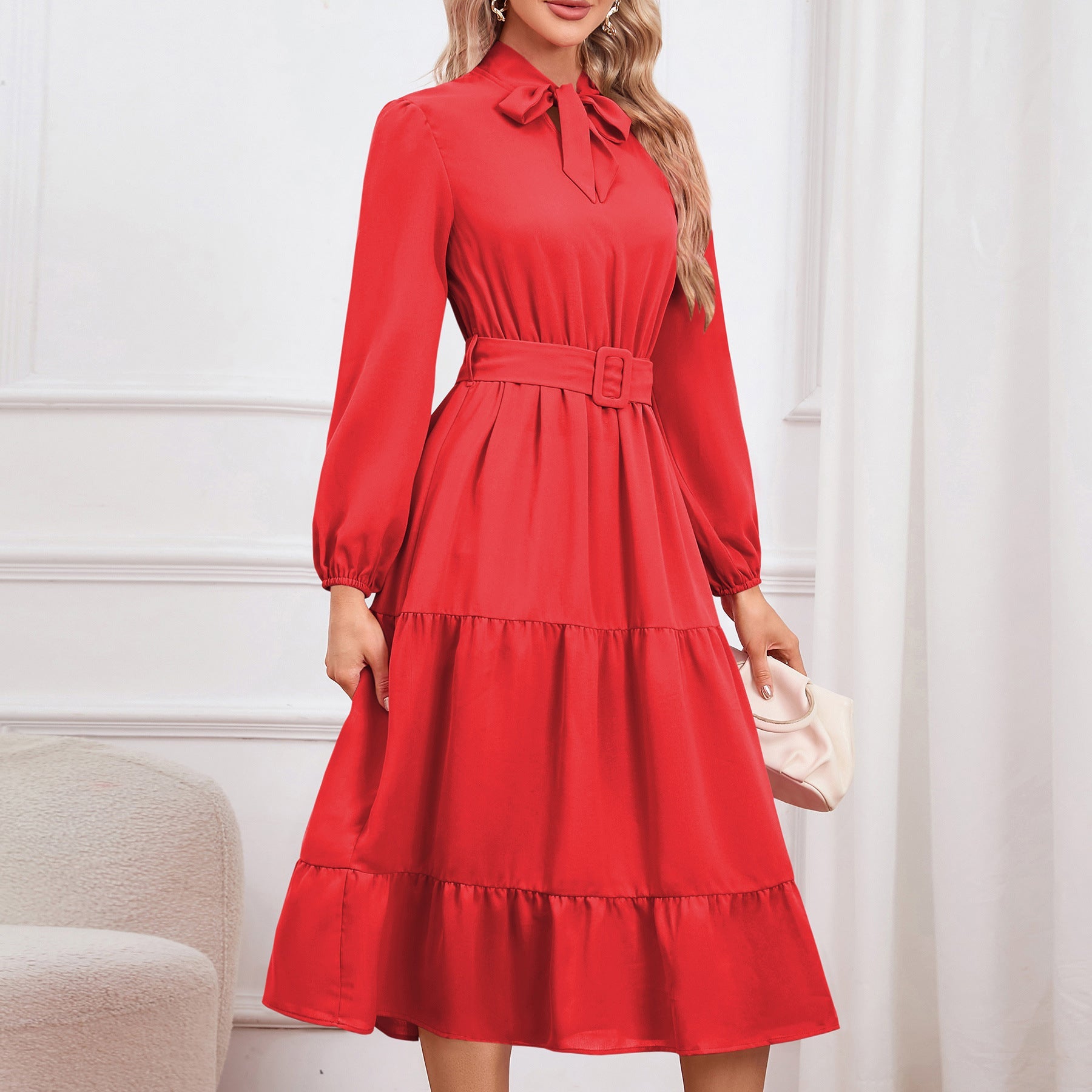 Elegant Slim Elegant Tied Collar Dress Layer Cake A Line Dress