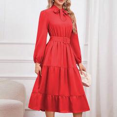 Elegant Slim Elegant Tied Collar Dress Layer Cake A Line Dress