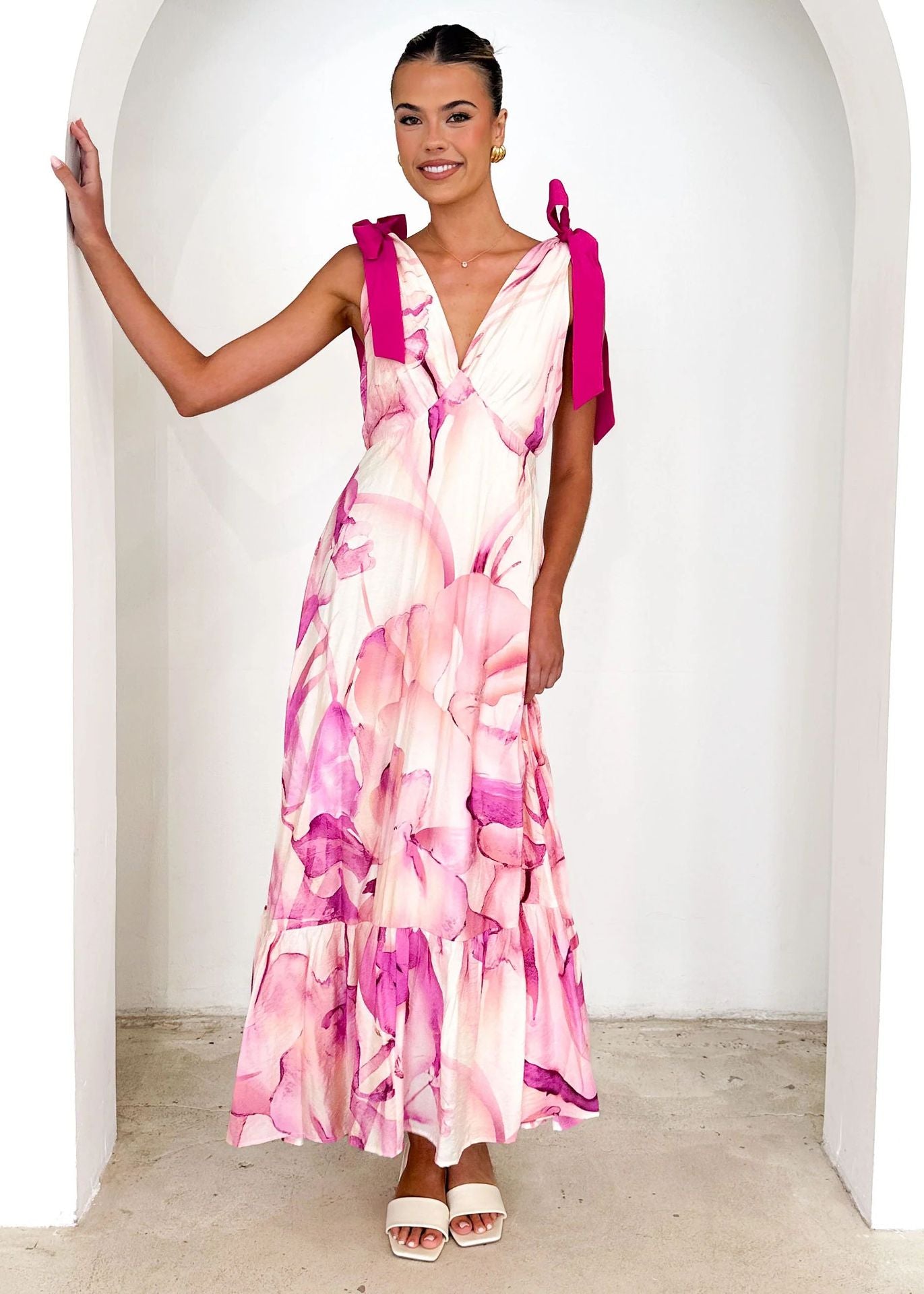 Maxi Dress V neck Sleeveless Printed Dress