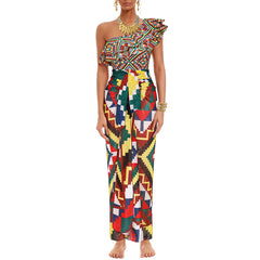 One Piece Swimsuit Bikini Ruffled Printed Swimsuit Chiffon Dress