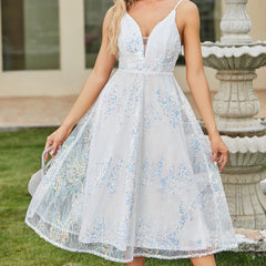 Sling Deep V Plunge-neck Low Cut Dress Slim Fit Slimming High Grade Evening Dress