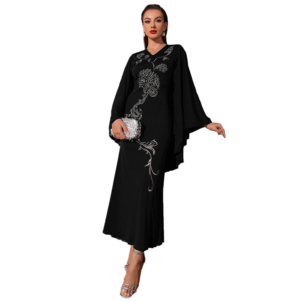 Embroidered Dress V Neck Batwing Sleeve Dress Urban Dress