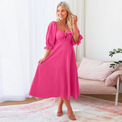 Elegant Slim Lantern Sleeve Dress Mid Length Dress