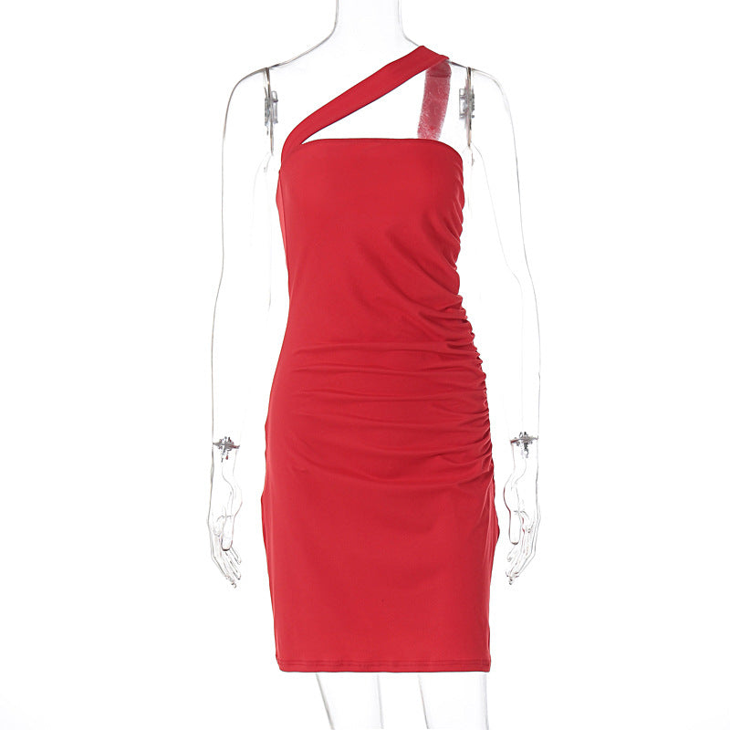 Slim Fit Oblique Shoulder Sheath off-Shoulder Backless Short Dress