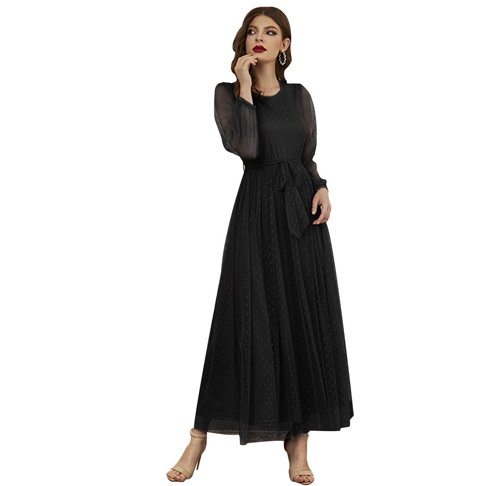Casual Round Neck Stitching Mesh Dress