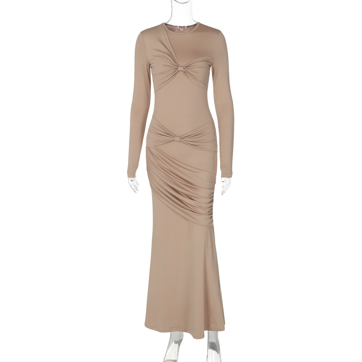 Elegantes, schmal geschnittenes, plissiertes Kleid im Western-Stil mit Rundhalsausschnitt und langen Ärmeln
