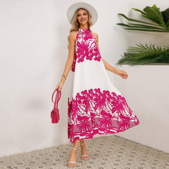 StCollar Sleeveless Pleated Printed Dress Loose a Swing Maxi Dress Popular Dress