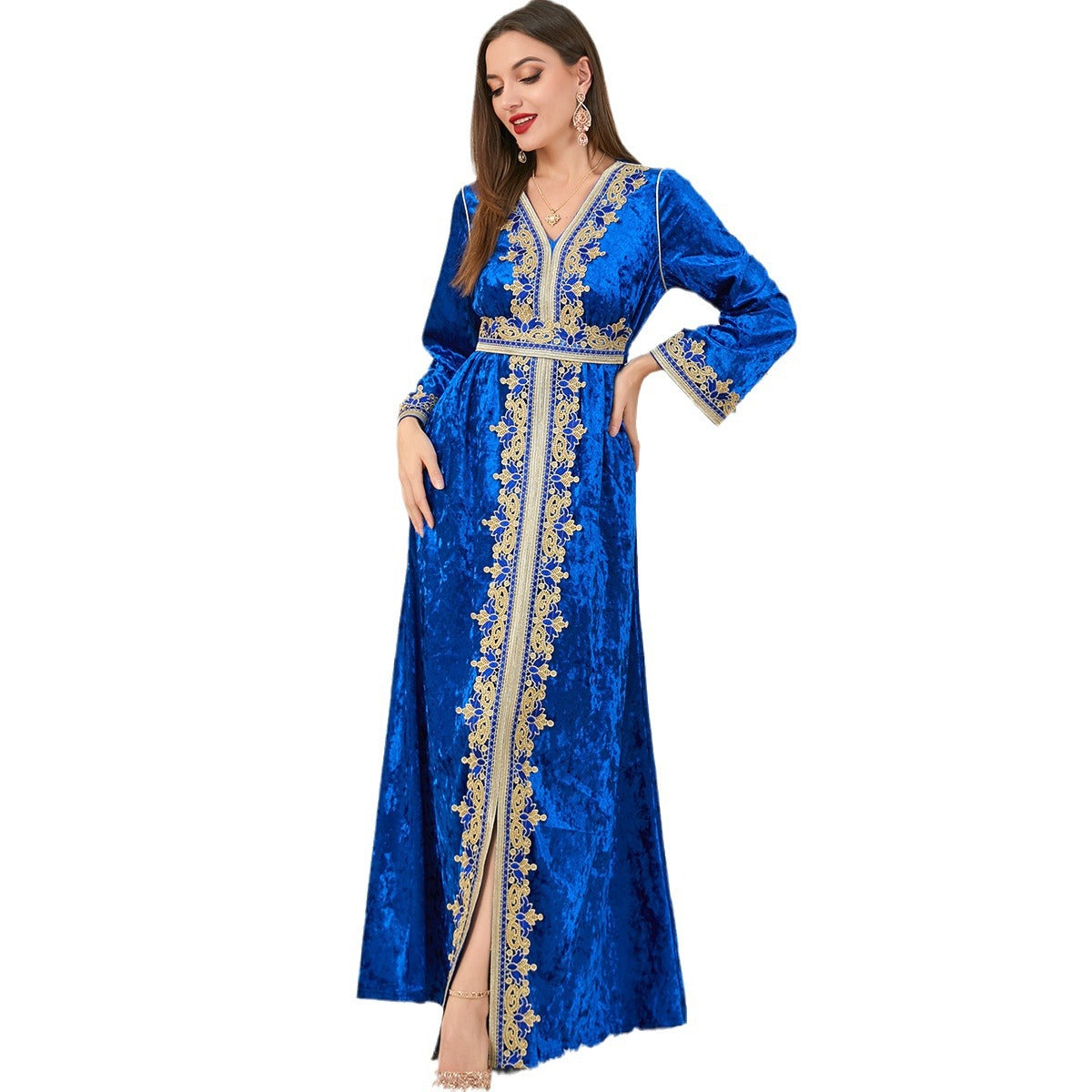 Popular Long Sleeve Split 's Wear Dubai Velvet Dress
