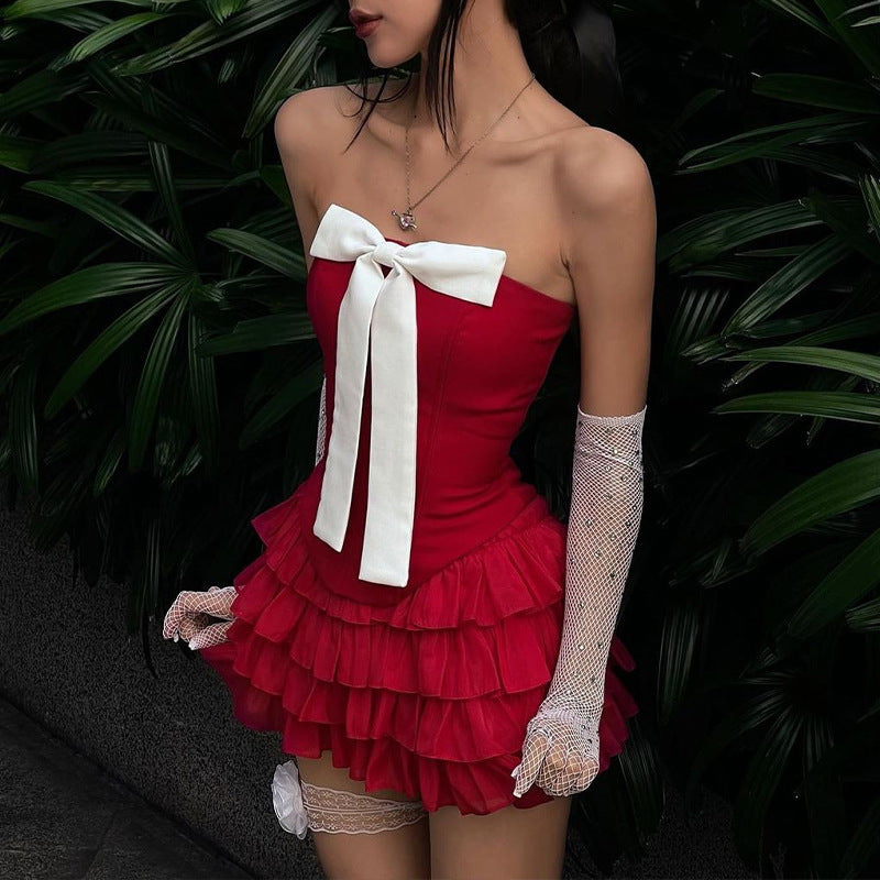Bowknot vest and lotus leaf skirt suit