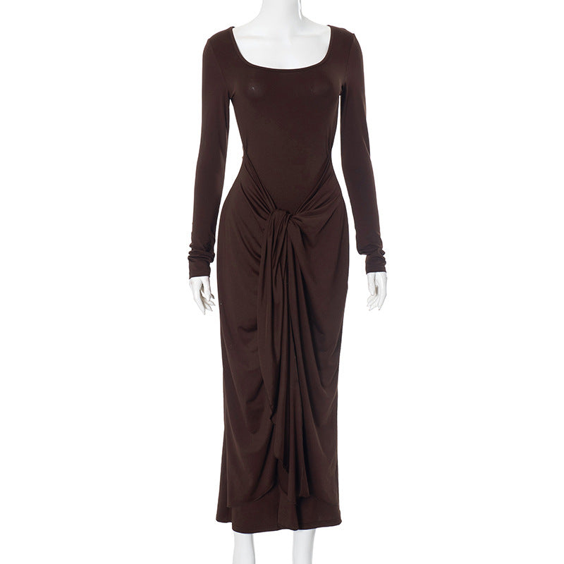 Vestido tubo elegante, sencillo y retorcido de color liso