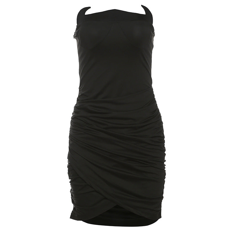 Elegante top de tubo plisado ajustado a la cadera
