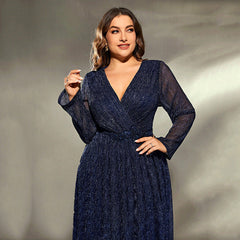 Plus Size Evening Cocktail Host Gorgeous Queen Long Sleeve Sequin Model Elegant Dress