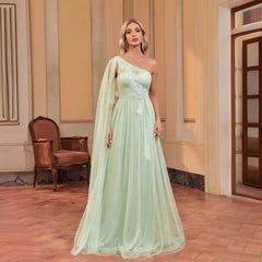 Vestido largo de gasa con apliques y mangas al suelo para dama de honor, vestido de cóctel de noche con cola de pez