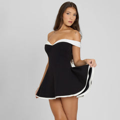 Spring Color-Blocking Design Strapless  Figure-Hugging Ruffled Dress