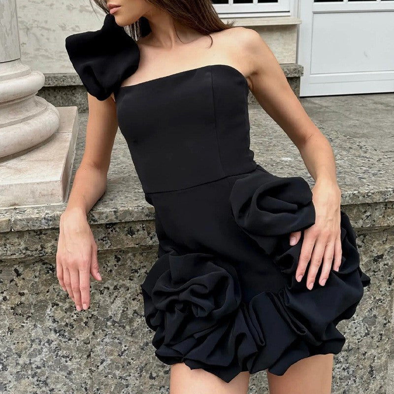 Dress Ruffled Bud Tight Waist Dress One Shoulder Tube Top Hip Dress