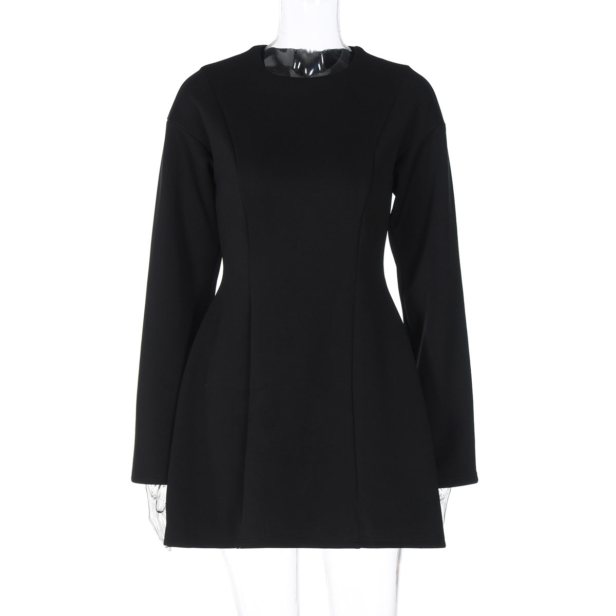 Crew Neck Waist Tight Long Sleeve Zipper Dress