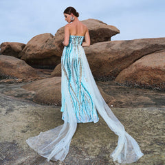 Long Sequined Cocktail Ribbon Evening Dress Bridesmaid Dress