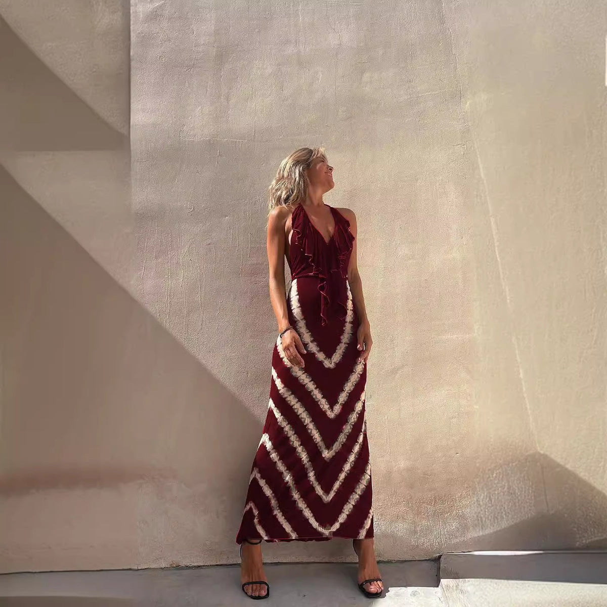 Print Sleeveless V neck A line Dress