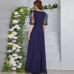 Voile Dress round Neck High Waist Half Sleeve Dress