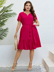 Vestido holgado de manga corta adelgazante de talla grande