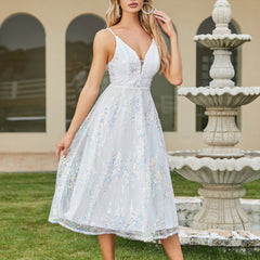 Sling Deep V Plunge-neck Low Cut Dress Slim Fit Slimming High Grade Evening Dress