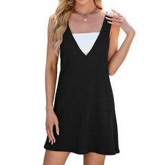 Vestido suelto con cuello cuadrado y escote en V en color liso