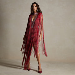Red Tassel Sequ Party Slim Design Dress