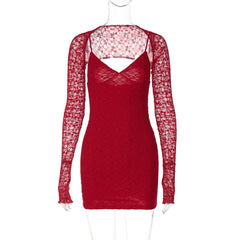 Vestido de tirantes con costura de encaje, rojo puro, corte entallado, escote en V, vestido de alta sociedad
