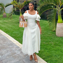 Elegant Elegant U Neck Ruffle Sleeve High Waist Oversized Swing Dress