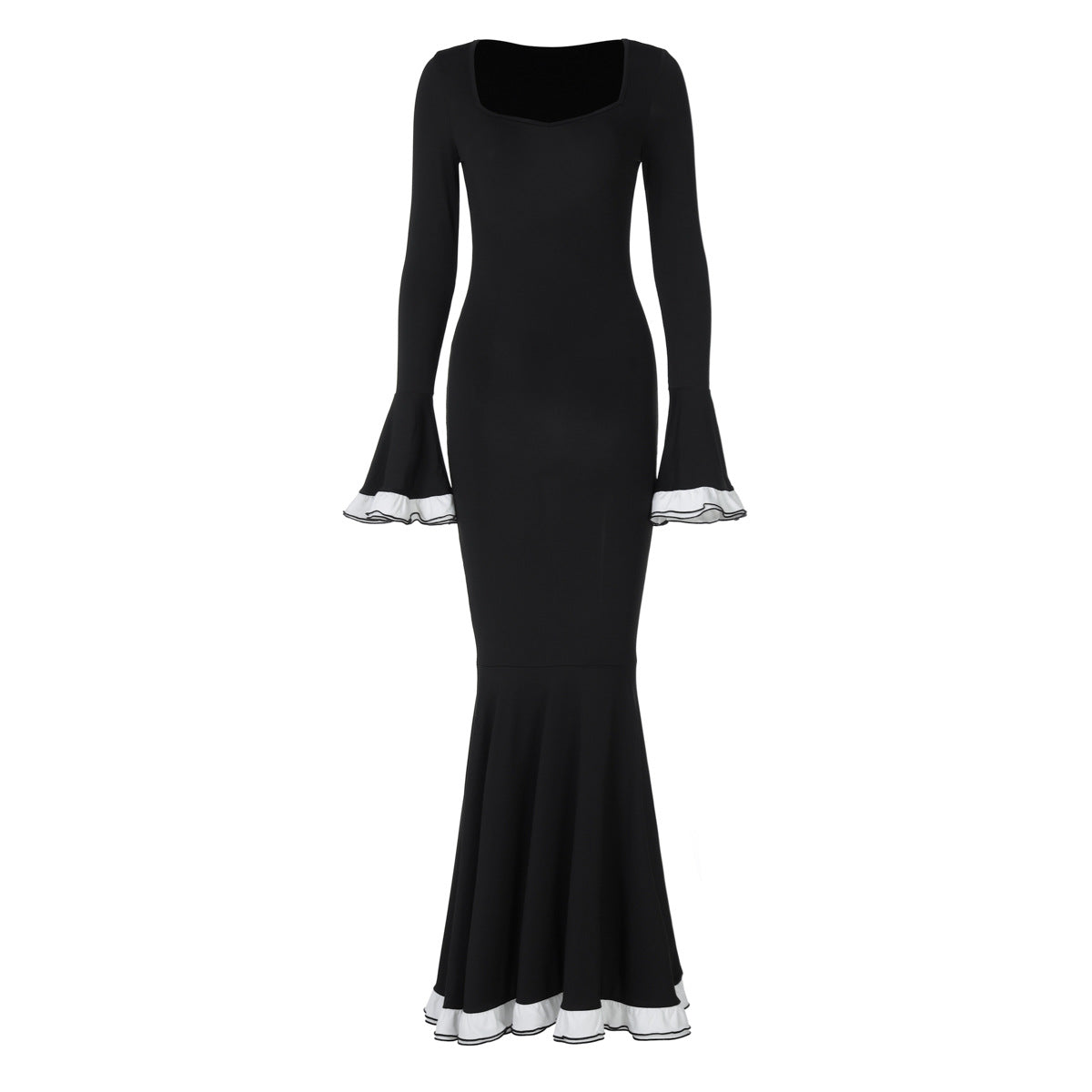 French  Slim Solid Color Slimming Bell Sleeve Dress