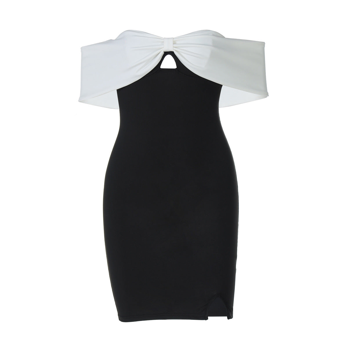Vestido elegante con cuello en V y top de tubo en contraste de color, corte entallado