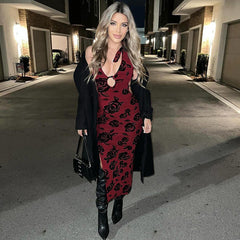 Elegant Slim Floral Flocking Halter